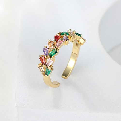 Fashion Geometric Copper Gold Plated Zircon Open Ring 1 Piece