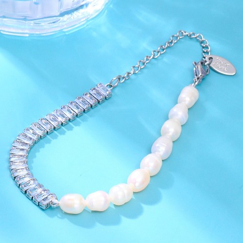 Bracelets en Zircon de perles d'eau douce avec incrustation de cuivre géométrique de Style Simple et doux