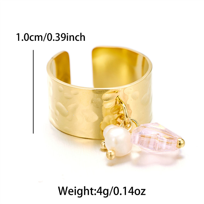 Anéis abertos banhados a ouro 18K com borla estilo vintage em aço inoxidável