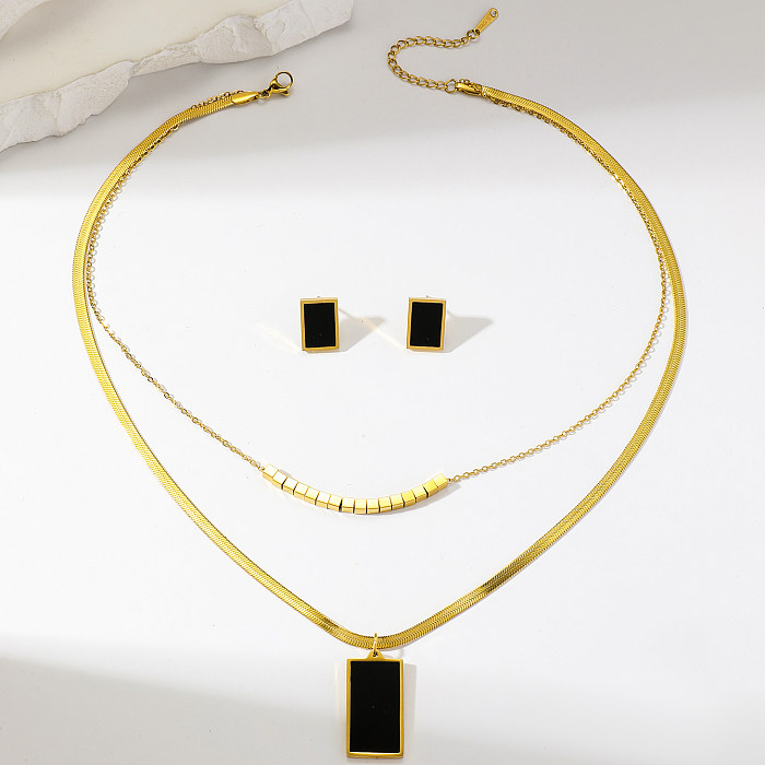 Conjunto de joyería chapado en oro de 18 quilates con revestimiento de acero inoxidable rectangular de estilo simple de IG