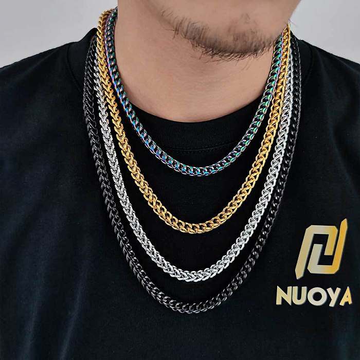 Conjunto de joias com corrente de aço inoxidável de cor sólida hip-hop