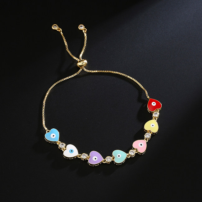 Mode Cuivre Placage 18K Or Micro Incrusté Zircon Goutte D'huile En Forme De Coeur Bracelet Oeil