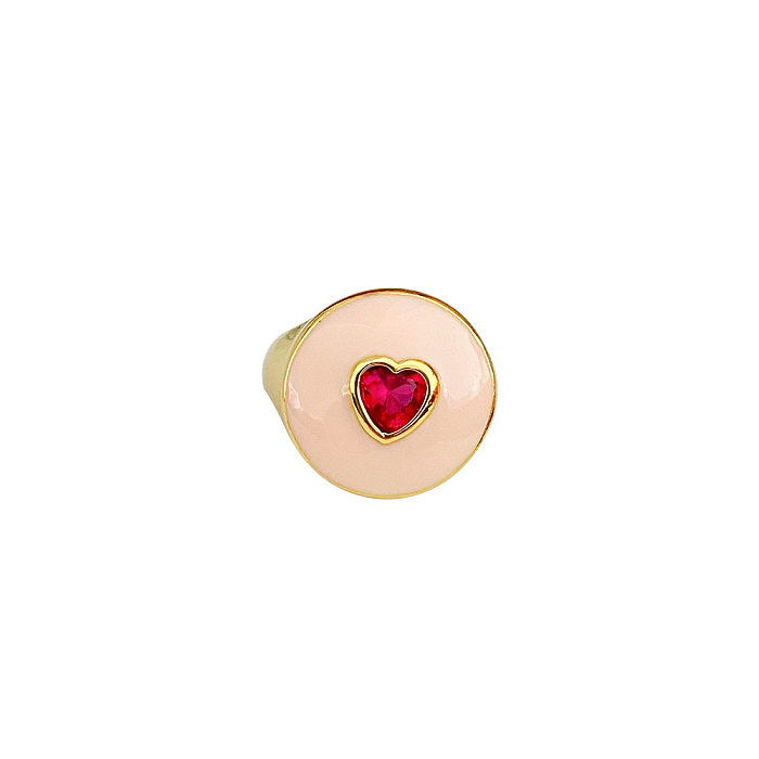 Anéis de zircão esmaltados de cobre em formato de coração retrô 1 peça