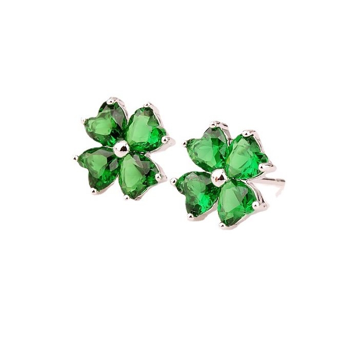 1 Pair Classic Style Flower Inlay Copper Zircon Ear Studs