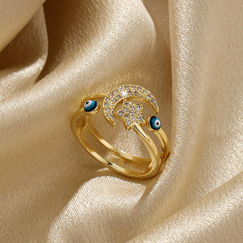 Style Simple Streetwear brillant Animal étoile lune cuivre incrusté Zircon anneaux ouverts