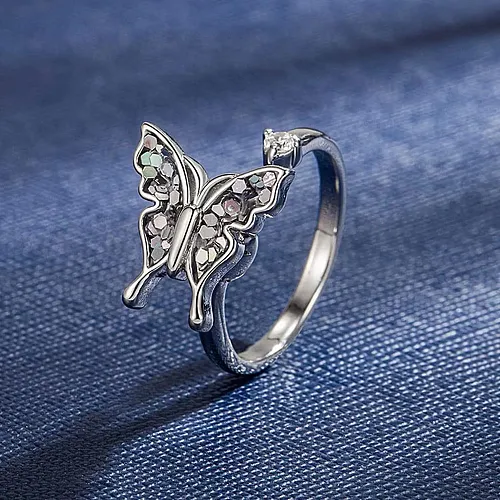 Retro Butterfly Copper Inlay Zircon Rings