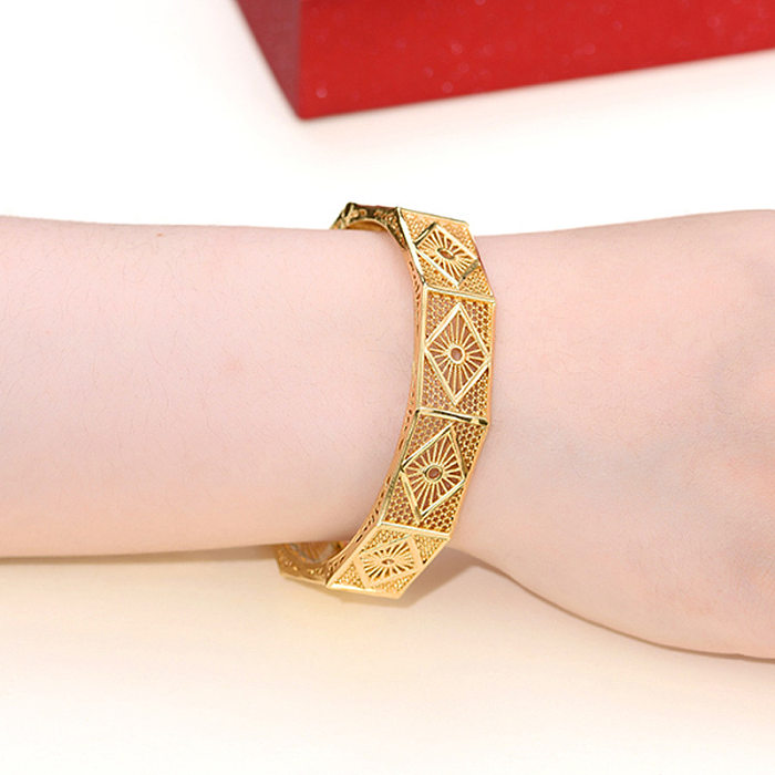 Simple Style Flower Copper Plating 24K Gold Plated Bangle