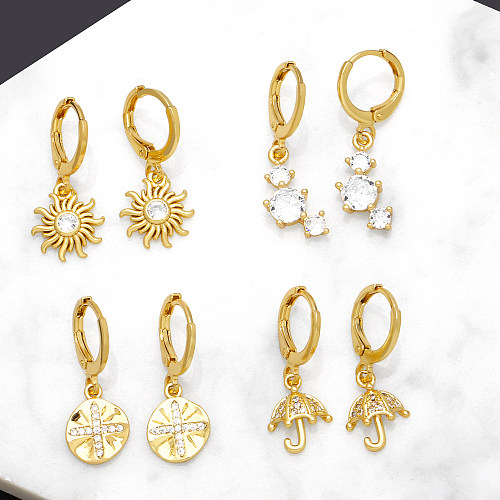 Boucles d'oreilles pendantes en cuivre et Zircon plaqué or 1 carats, 18 paire, Design Original, Streetwear, parapluie solaire, incrustation