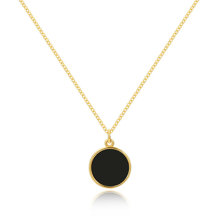 Simple Style Round Brass Plating Inlay Shell Gold Plated Pendant Necklace