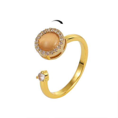 Classic Style Round Copper Opal Zircon Open Ring In Bulk