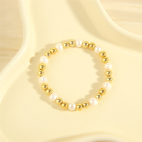 Bracelets plaqués or 18 carats avec perles d'eau douce rondes irrégulières de style simple rétro