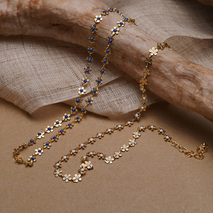 Elegante estilo simples flor cobre esmaltado colar banhado a ouro