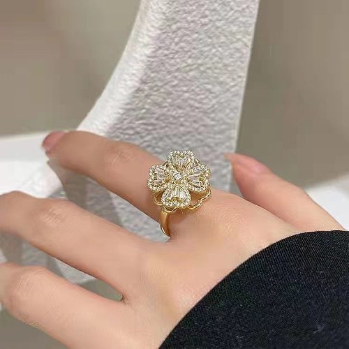 Fashion Flower Copper Open Ring Inlay Zircon Copper Rings