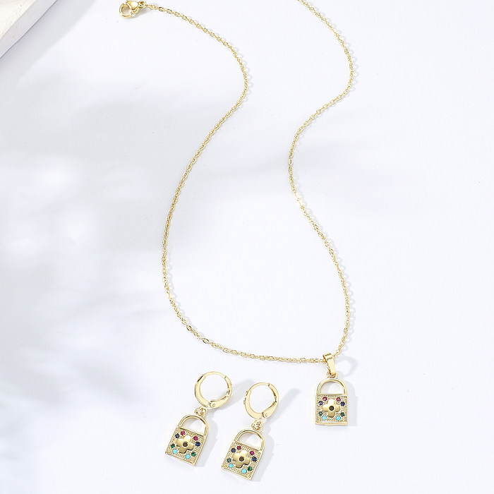 Ensemble de boucles d'oreilles collier coeur en or 18 carats avec zircon coloré incrusté d'acier inoxydable