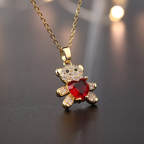 Halskette mit Anhänger „Kleiner Bär“ im Cartoon-Stil mit Kupfereinlage und Zirkon