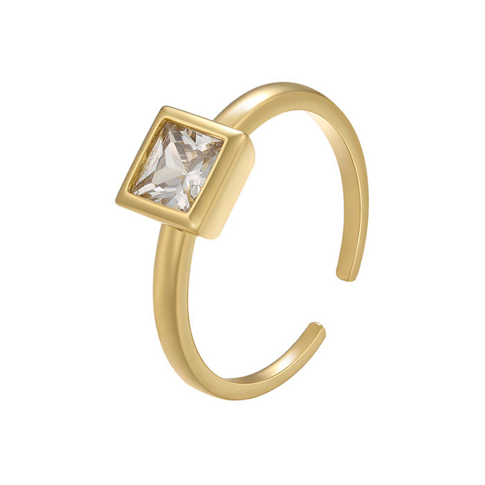 Simple Style Square Copper Inlaid Zircon Rings