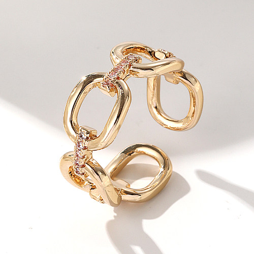 Einfache offene Ringe im koreanischen Stil mit geometrischem Kupfer-Inlay und Zirkon