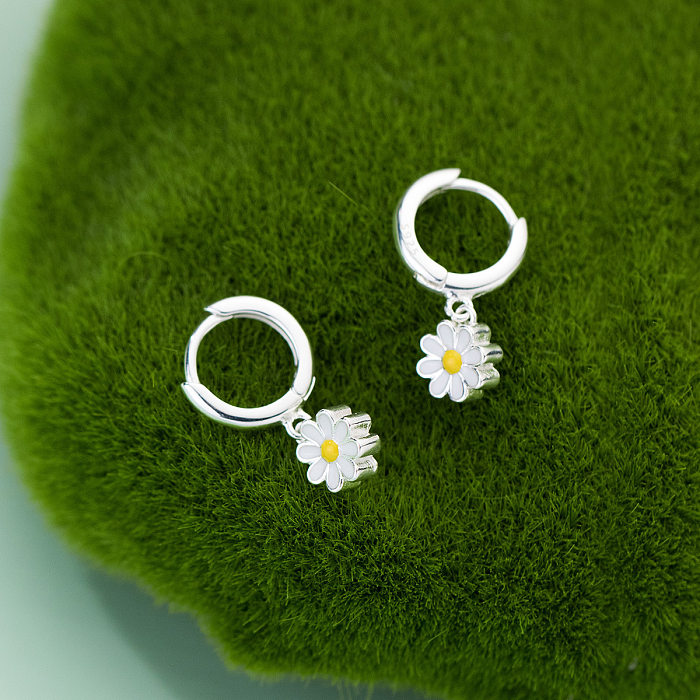 1 Pair Simple Style Flower Plating Copper Drop Earrings