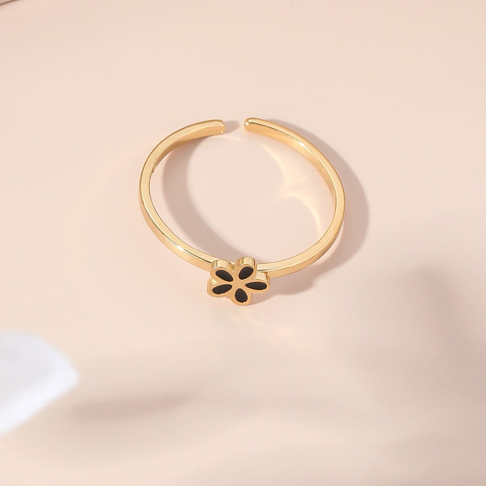Simple Style Flower Stainless Steel Plating Open Ring 1 Piece
