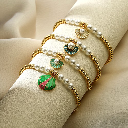 Beach Shell Artificial Pearl Copper Plating Gold Plated Bracelets