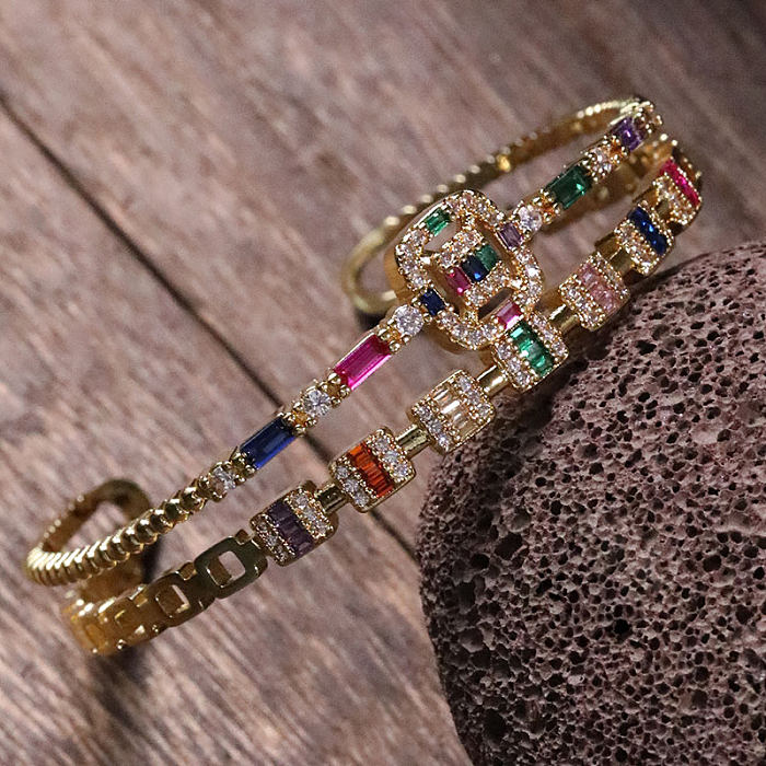 Bracelet en Zircon avec incrustation de cuivre géométrique pour dame élégante