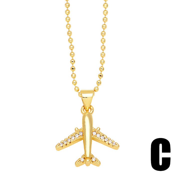 IG Style Cool Style Airplane Copper 18K Gold Plated Zircon Pendant Necklace In Bulk