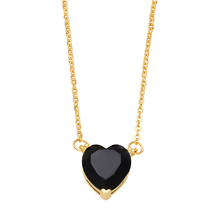 Fashion Heart Shape Copper Gold Plated Zircon Pendant Necklace 1 Piece