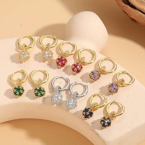 1 Pair Luxurious Flower Plating Inlay Copper Zircon 14K Gold Plated Drop Earrings