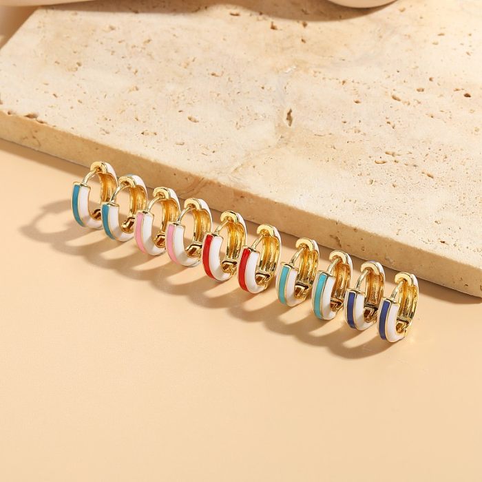 1 Pair Elegant Luxurious Classic Style Stripe Enamel Plating Copper 14K Gold Plated Hoop Earrings