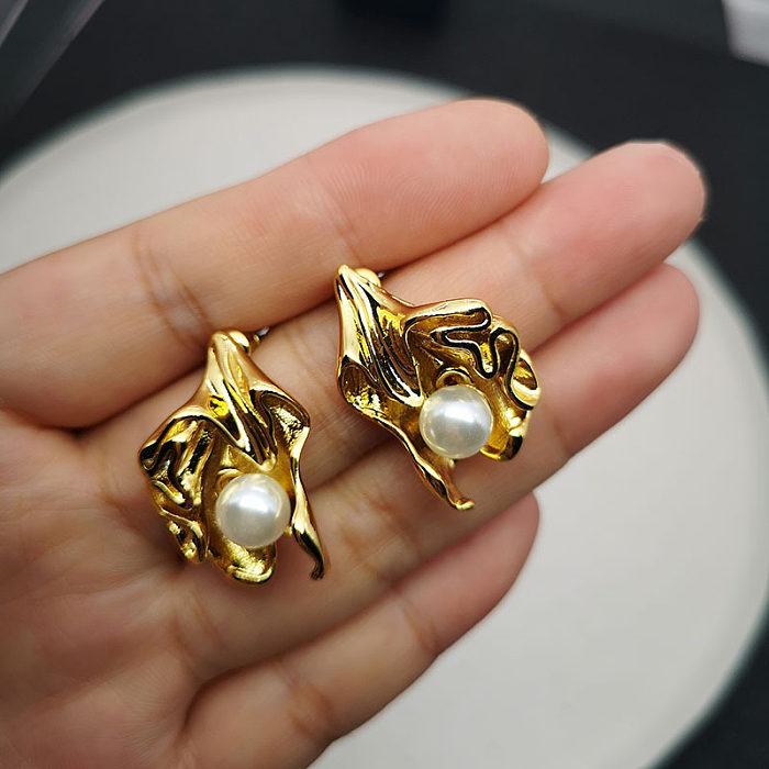 1 Pair Simple Style Flower Brass Plating Ear Studs