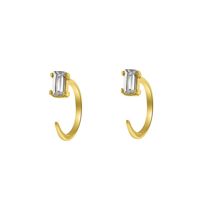 Style Simple géométrique cuivre plaqué avec véritable plaqué or Zircon clous d'oreille 1 paire