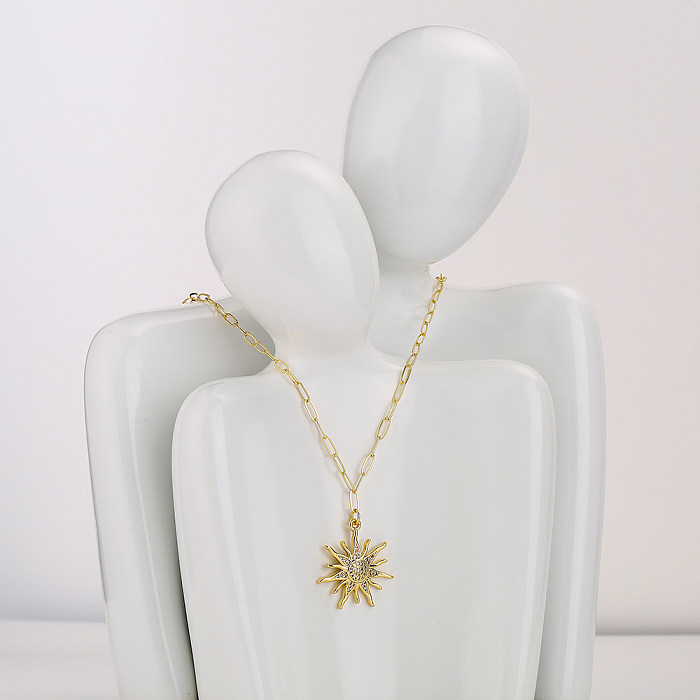 Women'S Fashion Sun Heart Shape Copper Necklace Inlaid Zircon Zircon Copper Necklaces