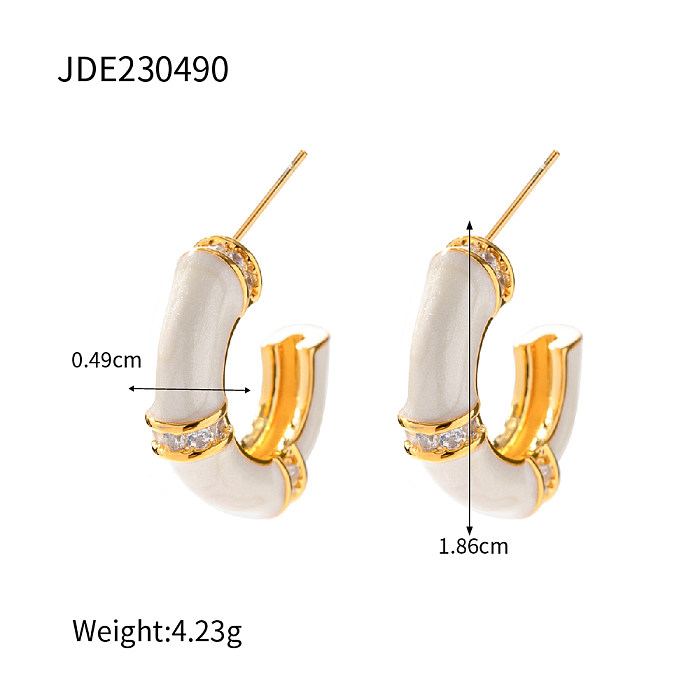 1 Pair Modern Style C Shape Enamel Plating Inlay Copper Artificial Diamond 18K Gold Plated Ear Studs