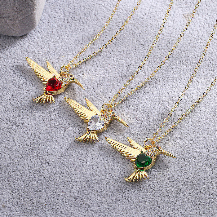 Simple Style Bird Copper Plating Inlay Zircon 18K Gold Plated Pendant Necklace