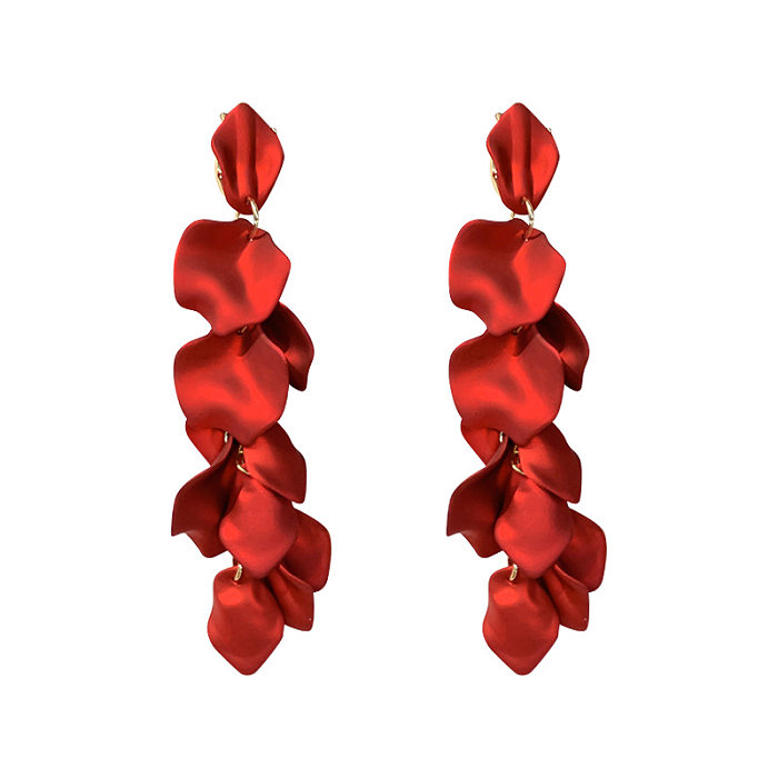Modische Tropfen-Ohrringe aus Kupfer mit Blütenblättern, 1 Paar