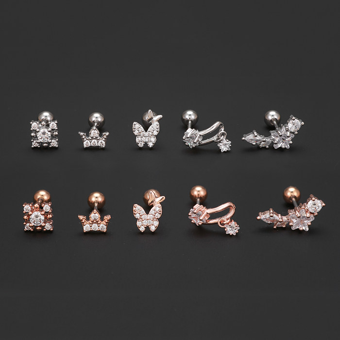 1 Piece IG Style Simple Style Geometric Butterfly Plating Inlay Brass Zircon 18K Gold Plated White Gold Plated Ear Studs