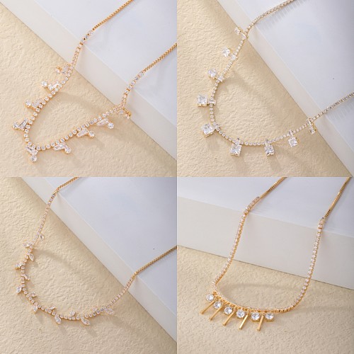 Simple Style Square Tassel Copper Gold Plated Zircon Pendant Necklace In Bulk