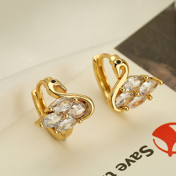 1 Pair Simple Style Commute Swan Butterfly Plating Inlay Copper Zircon 18K Gold Plated Hoop Earrings