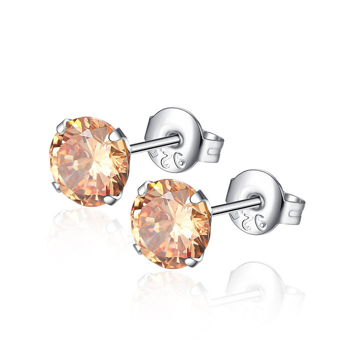 1 Pair Simple Style Round Inlay Copper Zircon Ear Studs
