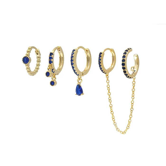4 Pieces Fashion Solid Color Copper Plating Chain Inlay Zircon Earrings