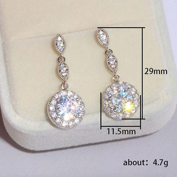 1 Pair Shiny Round Copper Inlay Zircon Drop Earrings