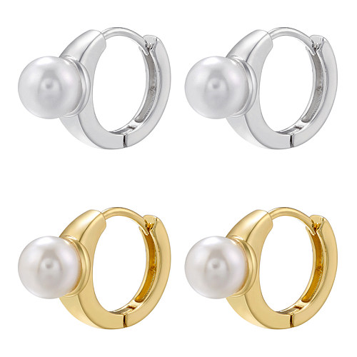 1 Pair Simple Style Round Plating Inlay Copper Artificial Pearls 18K Gold Plated Earrings