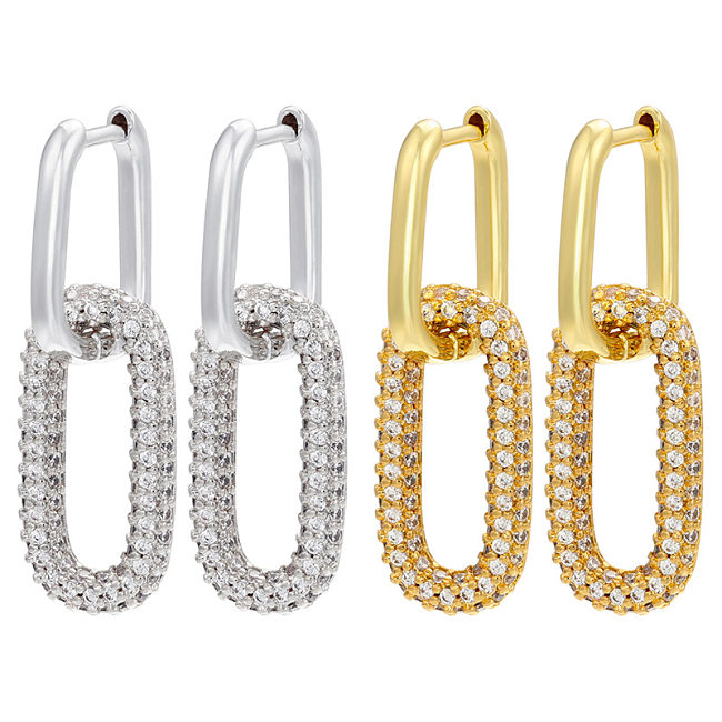 Single-sided Diamond Geometric Rectangular Jewelry Copper Earrings