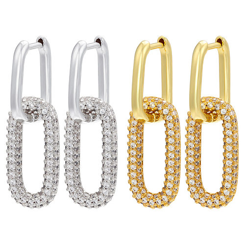 Boucles d'oreilles en cuivre à bijoux rectangulaires géométriques en diamant simple face