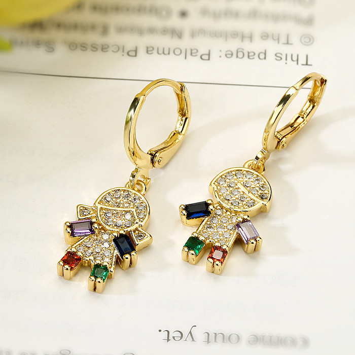 1 Pair Modern Style Artistic Cartoon Character Plating Inlay Copper Zircon 18K Gold Plated Drop Earrings