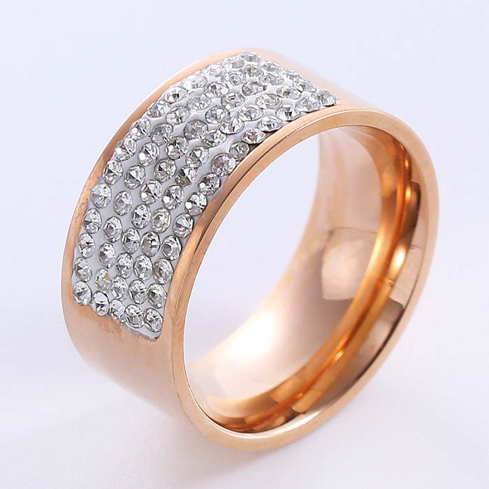 Luxueux romantique couleur unie placage en acier inoxydable incrusté de strass plaqué or 18 carats anneaux plaqués or Rose