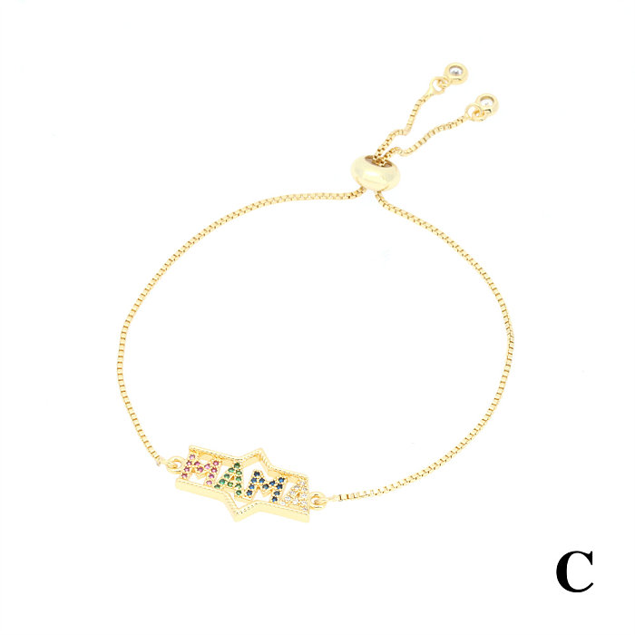 Simple Style Shiny Letter Devil'S Eye Hand Of Fatima Copper Gold Plated Zircon Bracelets In Bulk