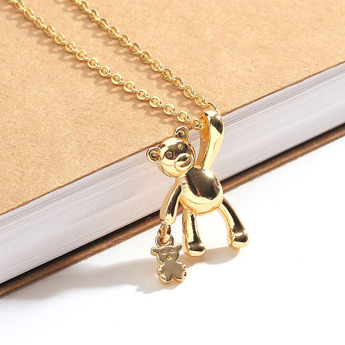 Simple Creative Heart Bear Pendant Copper Gold Plated Necklace