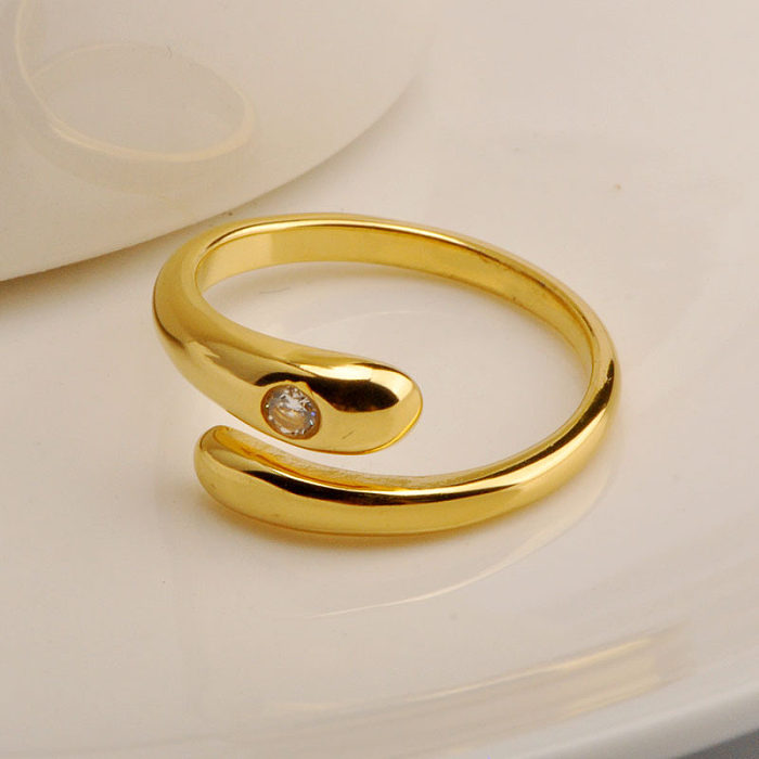 Simple Style Commute Waves Titanium Steel Plating Inlay Artificial Gemstones 14K Gold Plated Open Ring
