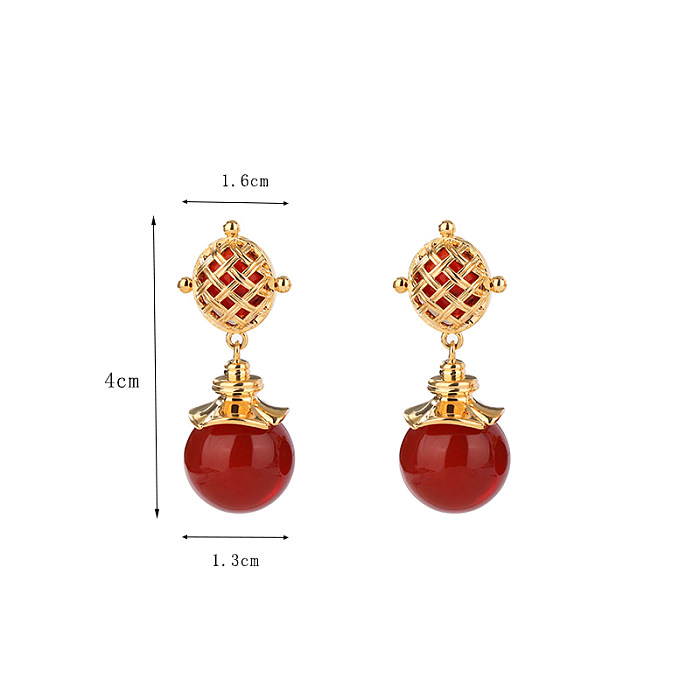 1 Pair Classical Simple Style Oval Plating Inlay Copper Agate 18K Gold Plated Drop Earrings